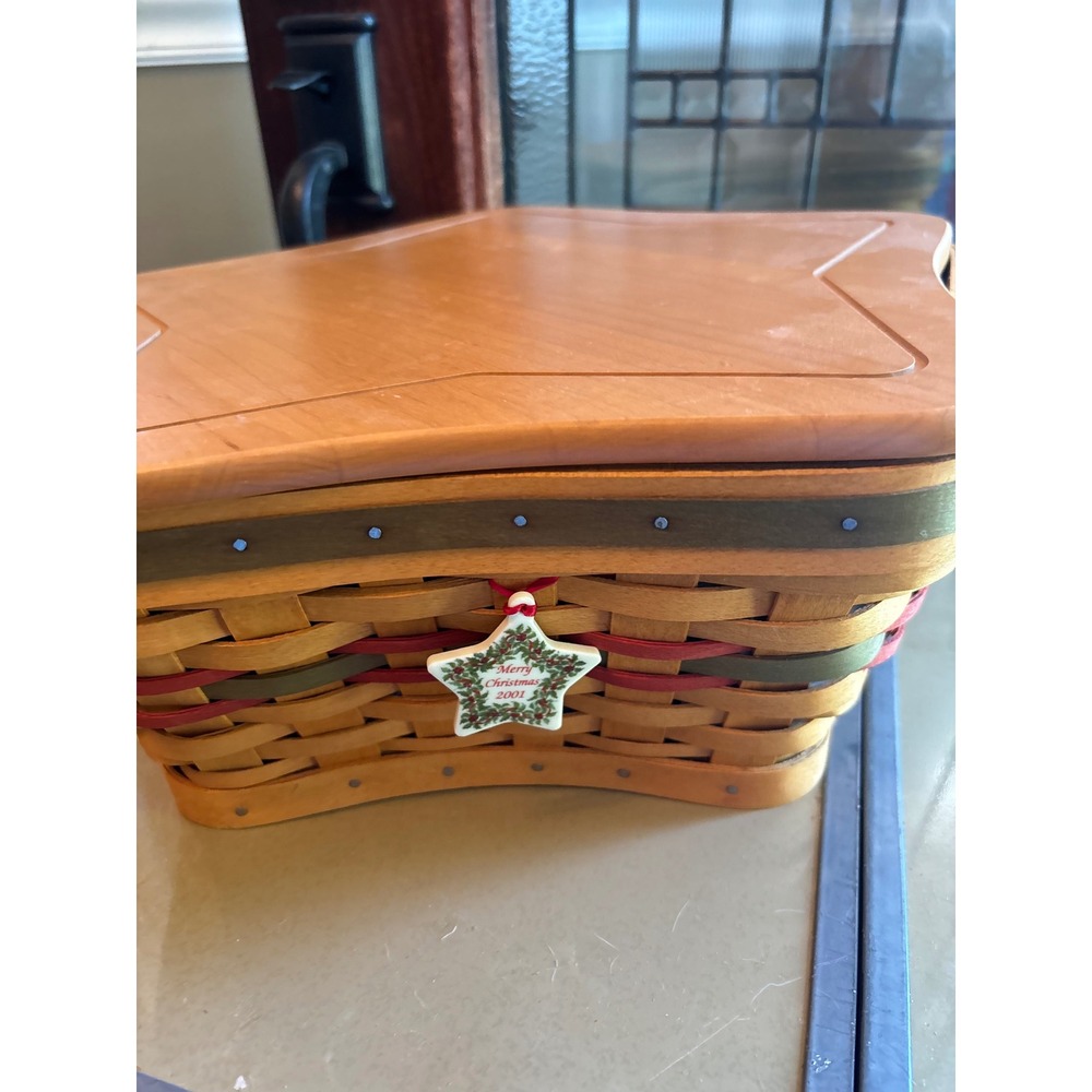 Longaberger 2001 Shining Star Christmas Basket Wood Lid Liner Protectors Charm